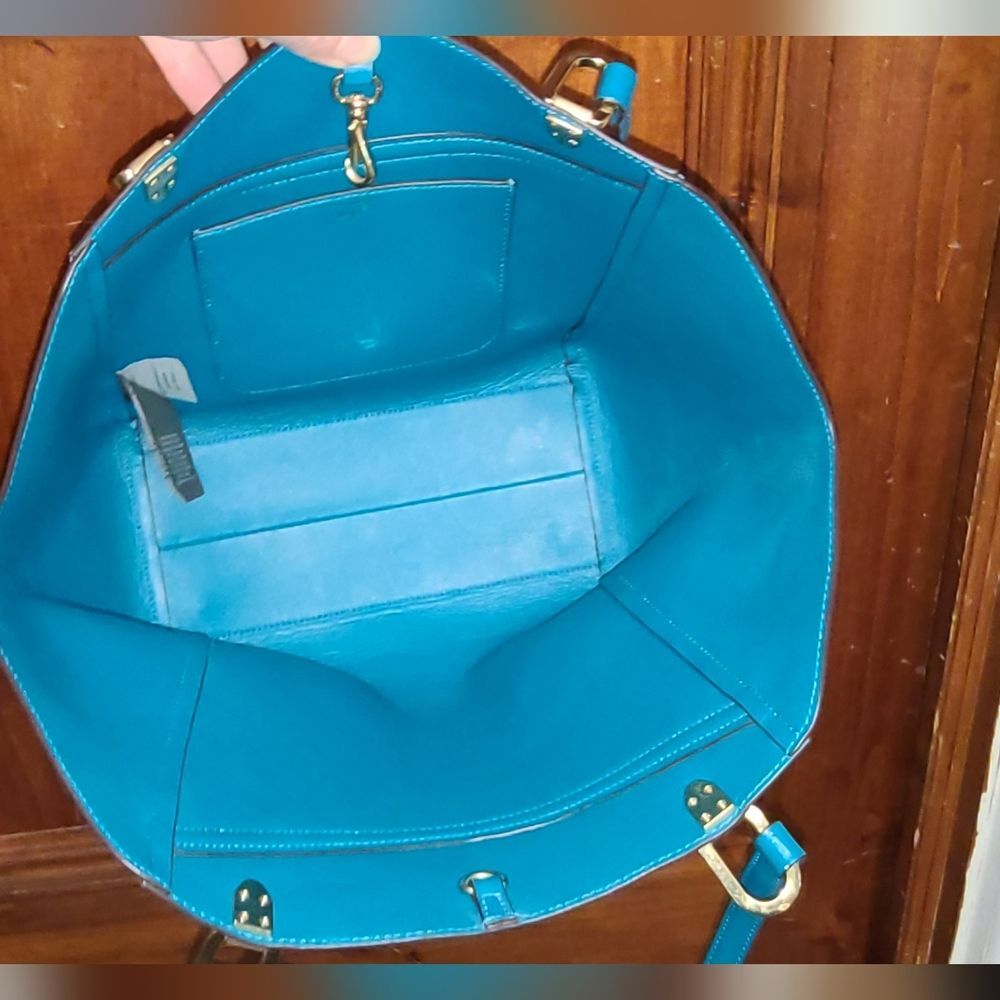 Ralph Lauren Designer Lexington Vibrant Blue Turquoise Tote Purse Bag - Picture 8 of 11